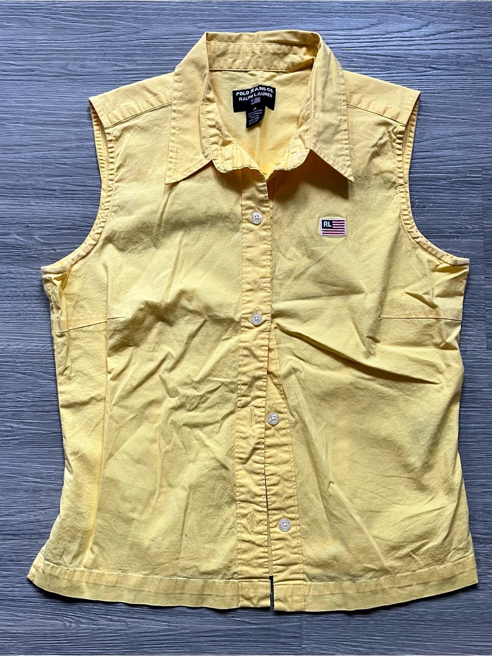 Ralph Lauren Yellow Sleeveless Button-Down Shirt with RL Flag Patch